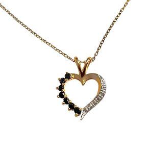 Gold & Black Crystal Dainty Heart Pendant Necklace